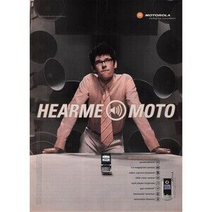 2003 hear me moto motorola cell phone y2k pink shirt Print Ad Pinup Art Poster